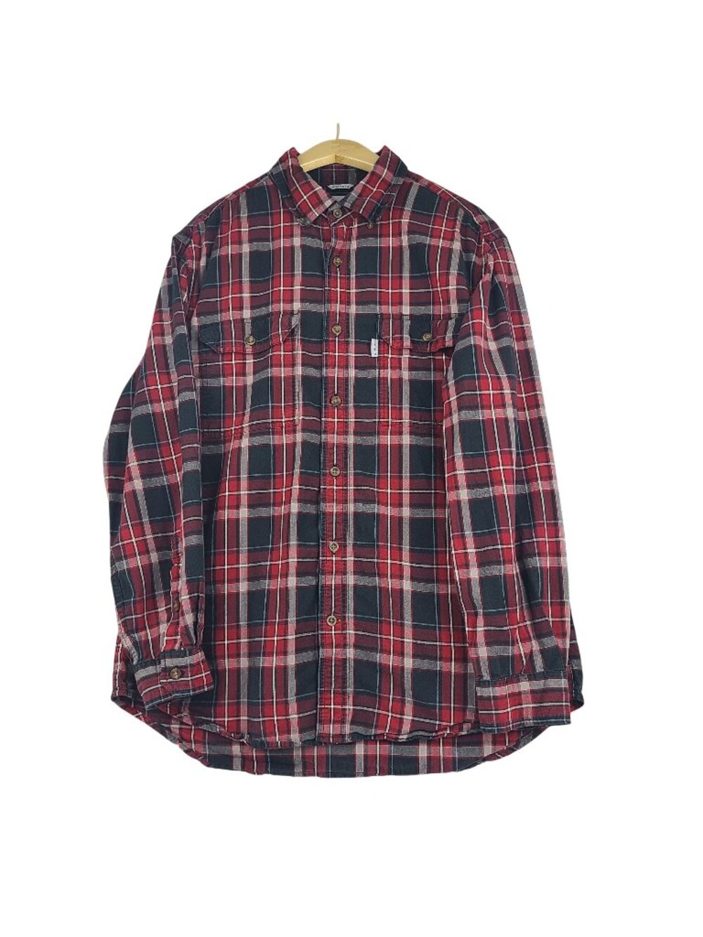 Carhartt Red Black Plaid Button Down Relaxed Fit Men Large Front Pocket Long